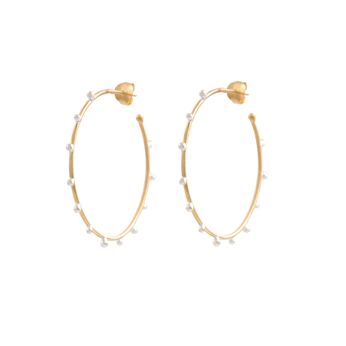 Silver Beaded Gold Hoops