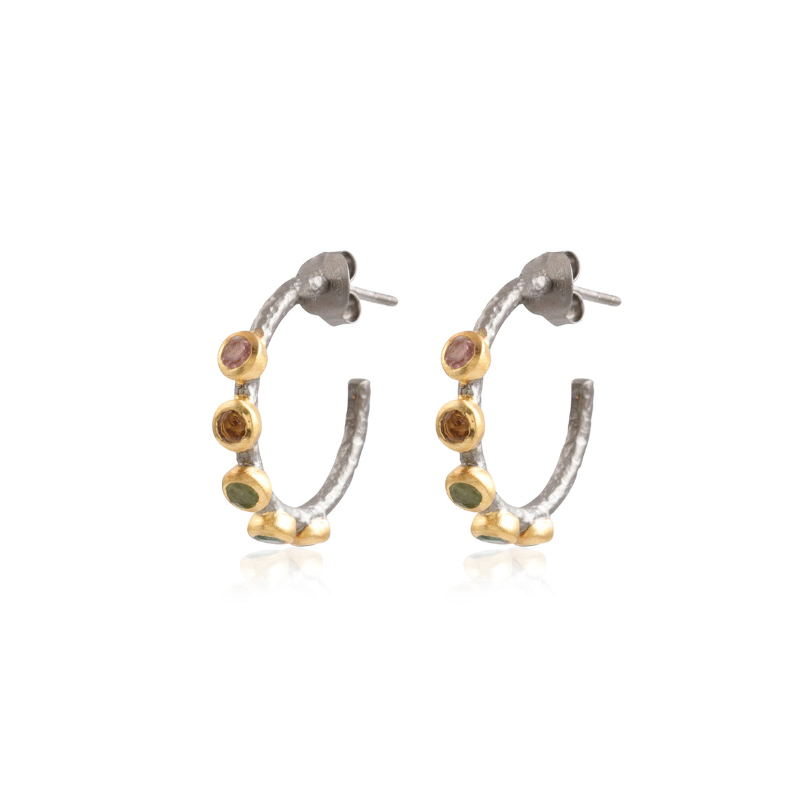 Rhodium Hoop with Tourmaline Earrings