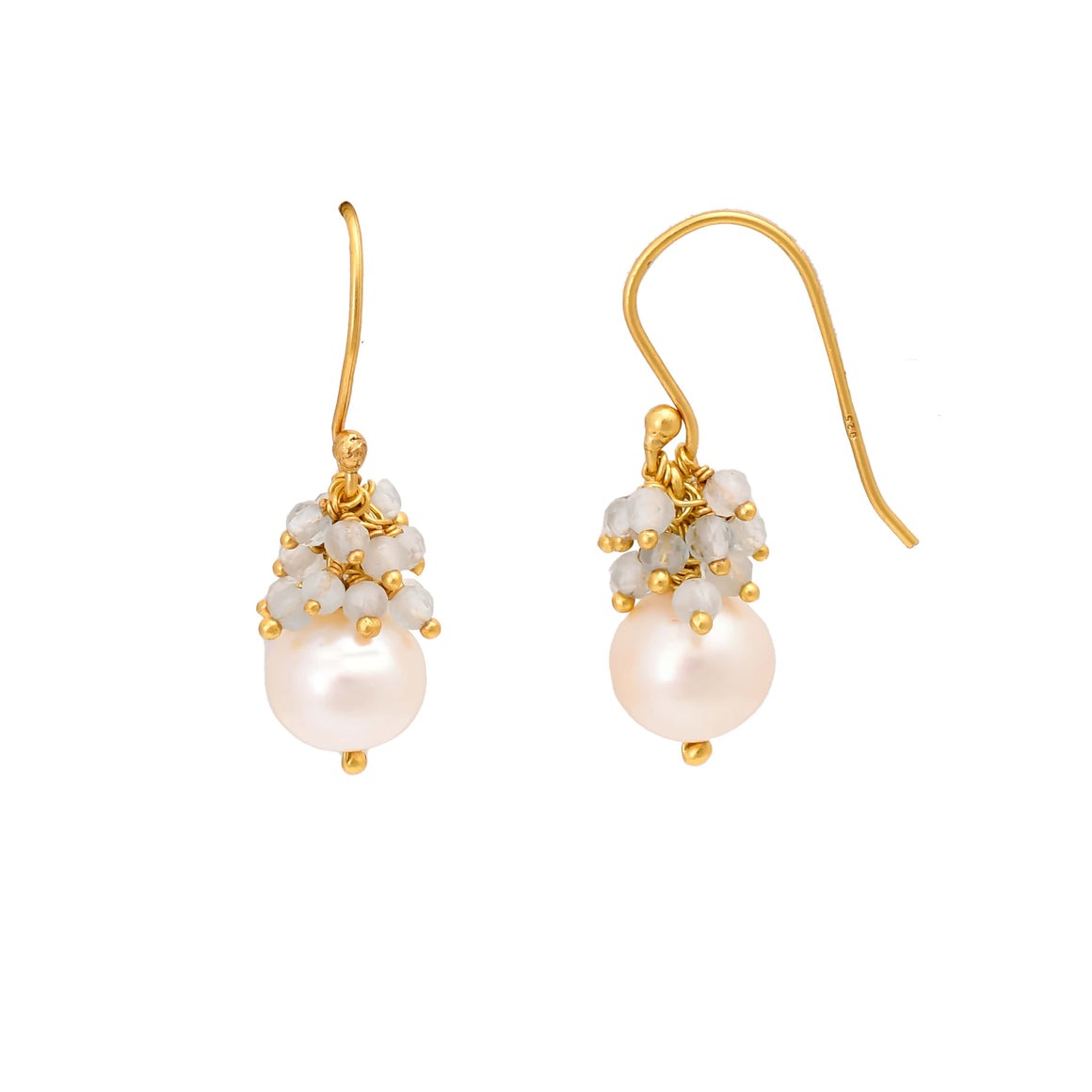 Pearl and Aquamarine Bead Earrings