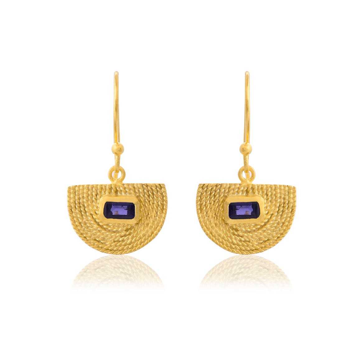Iolite Textured Gold Earrings