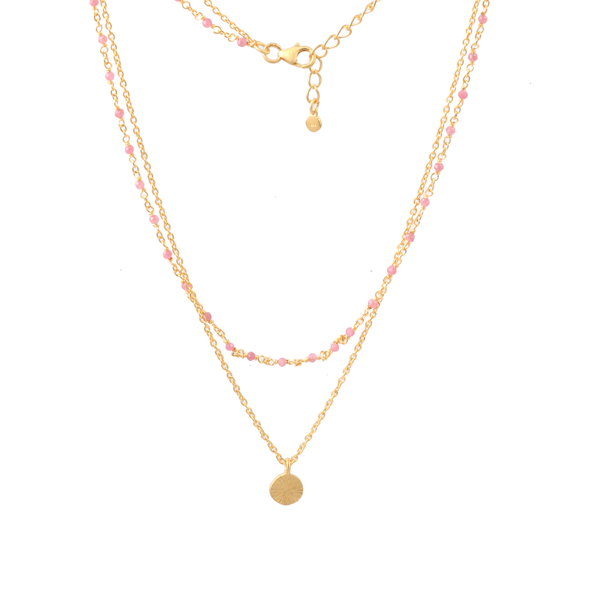 Pink Tourmaline Bead and Gold Chain Necklace