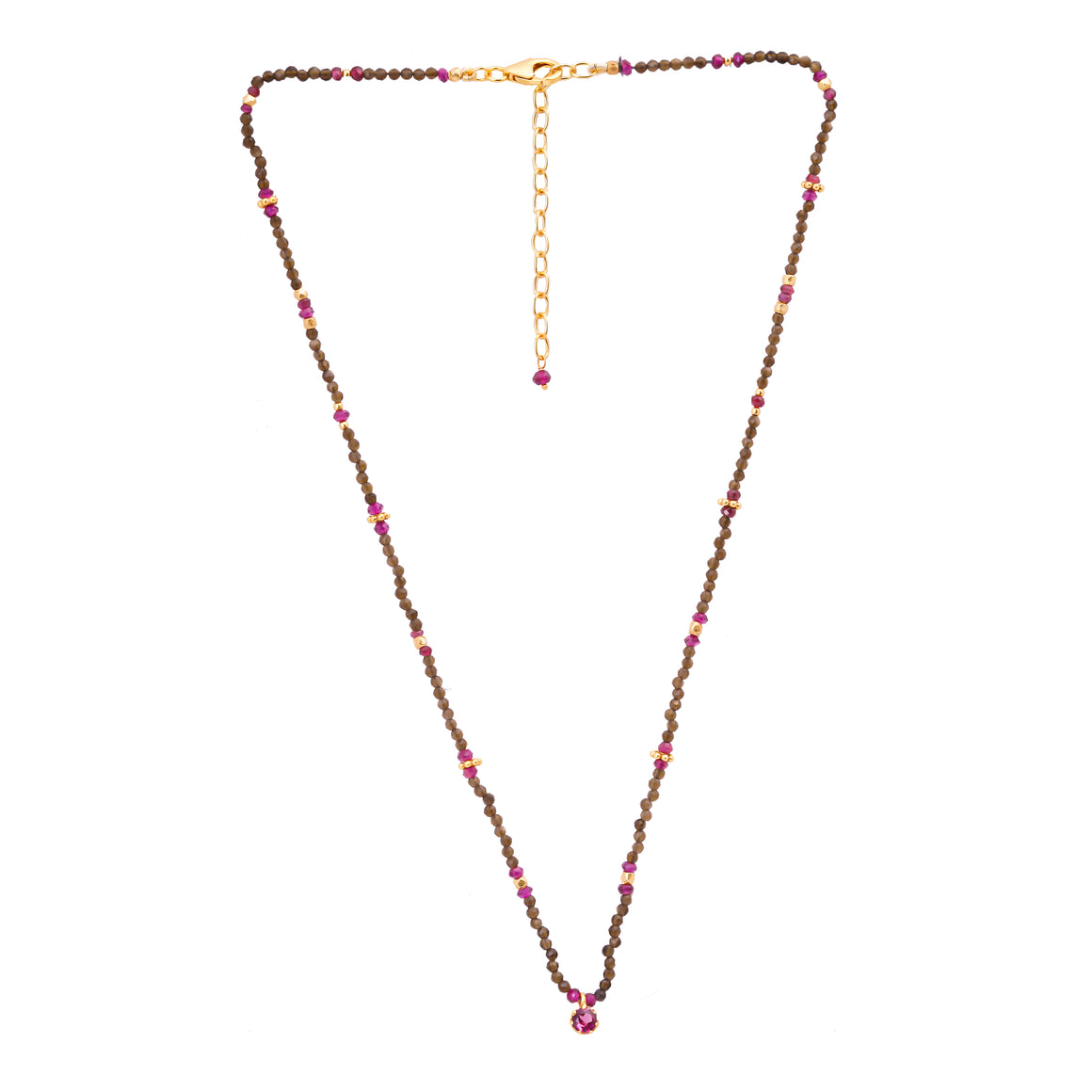 Garnet Agate Gold Beaded Necklace