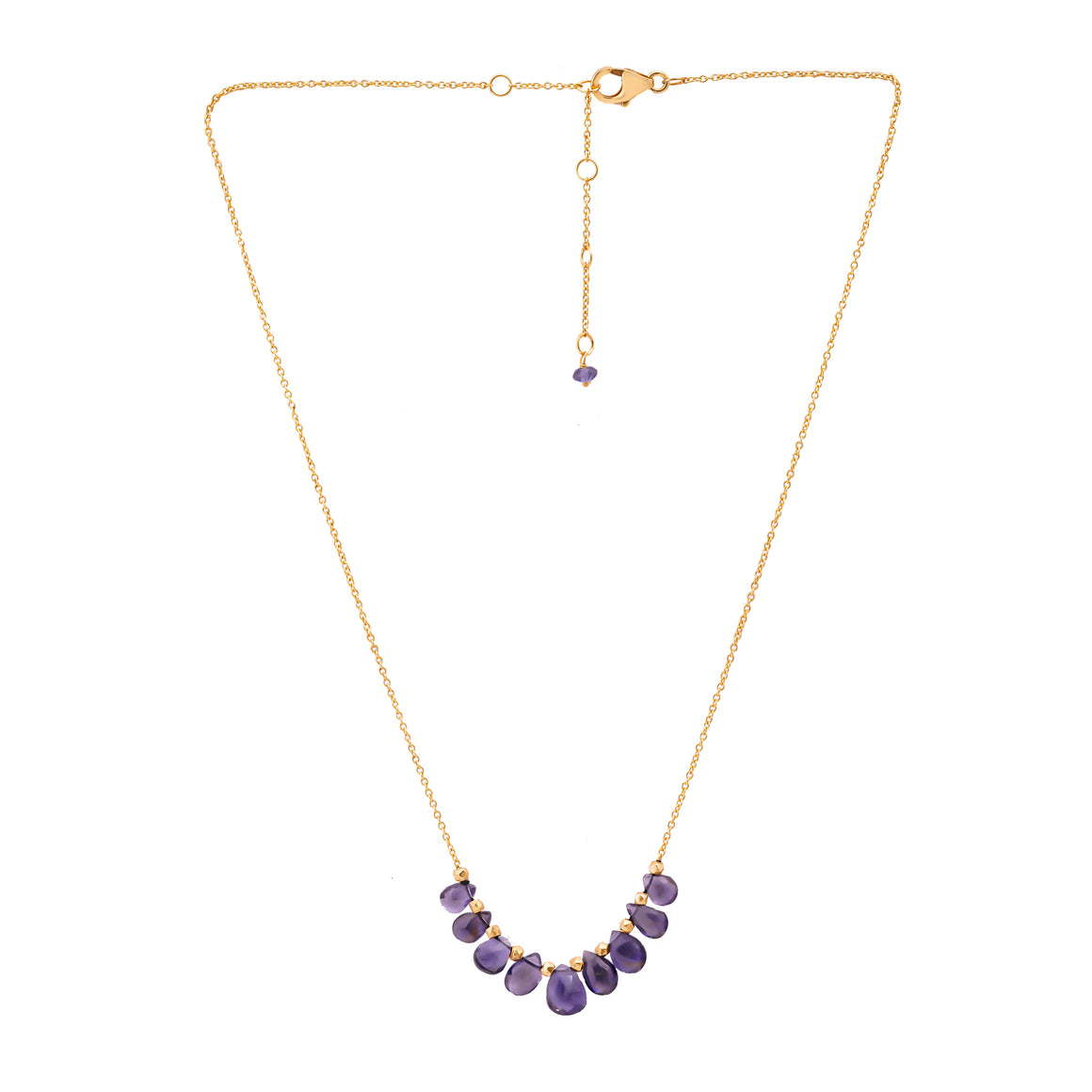 Iolite Drops with Gold Beads on Adjustable Chain